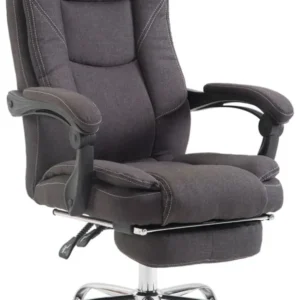 Fauteuil de bureau sur roulettes dossier et repose-pied réglable en tissu gris obscur et métal 10_0002439