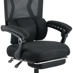 Fauteuil de bureau sur roulettes ergonomique soutien lombaire avec repose-pieds en plastique noir 10_0006945 pour un espac...