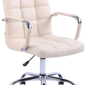 Fauteuil de bureau sur roulettes hauteur réglable pivotant accoudoirs en VINYLE crème 10_0002460