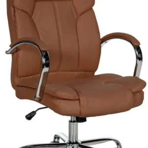Fauteuil de bureau sur roulettes largeur d'assise XXL en similicuir marron manifeste et métal chromé 10_0006970