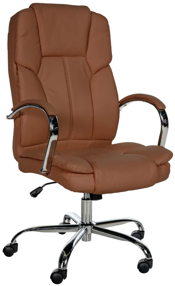 Fauteuil de bureau sur roulettes largeur d'assise XXL en similicuir marron manifeste et métal chromé 10_0006970