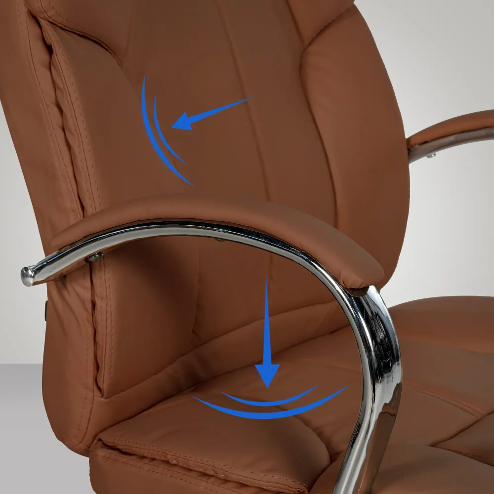 Fauteuil de bureau sur roulettes largeur d'assise XXL en similicuir marron manifeste et métal chromé 10_0006970