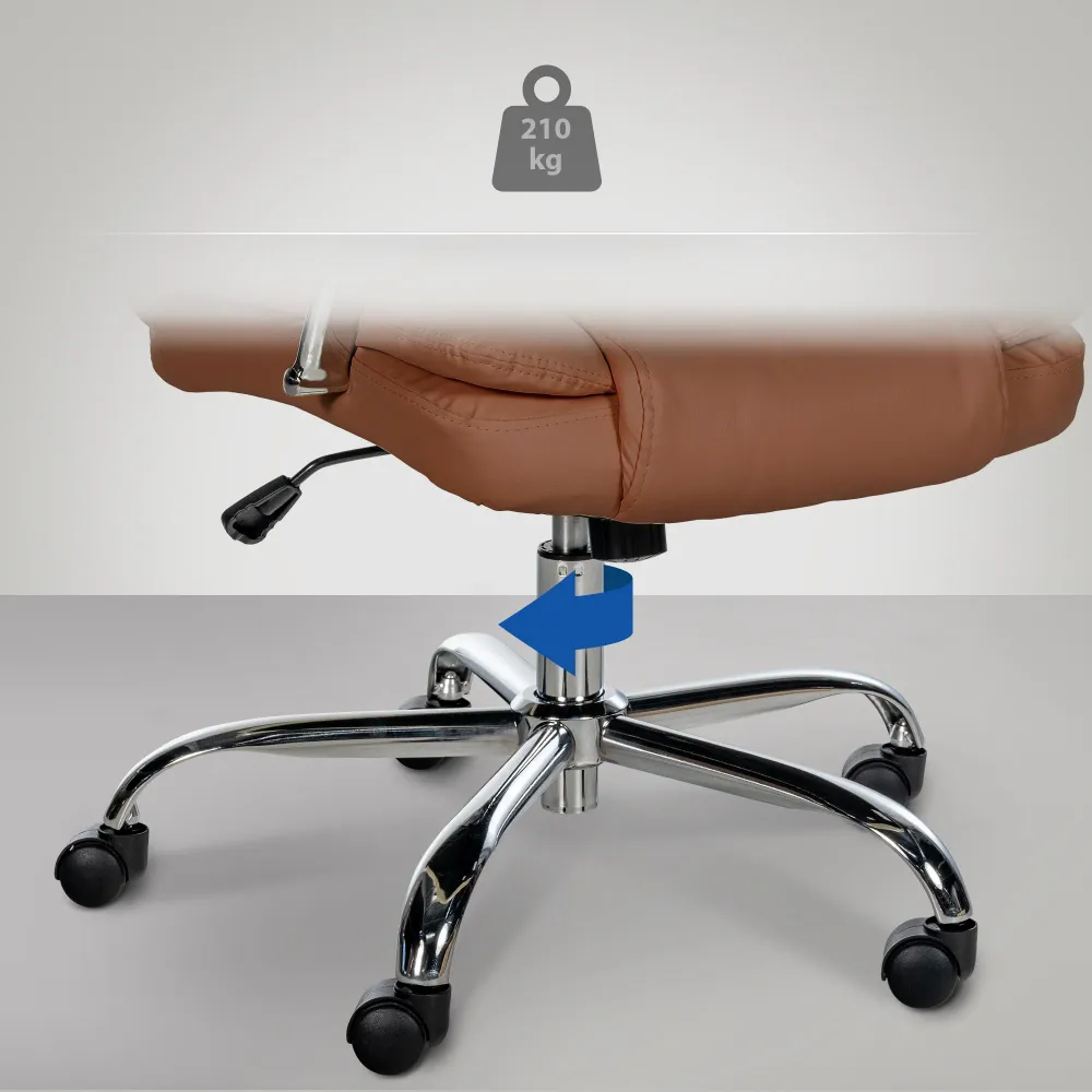 Fauteuil de bureau sur roulettes largeur d'assise XXL en similicuir marron manifeste et métal chromé 10_0006970