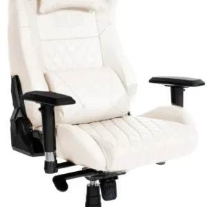 Fauteuil de bureau sur roulettes mécanisme de bascule en véritable cuir blanc cadre métallique 10_0002512 compatible avec...