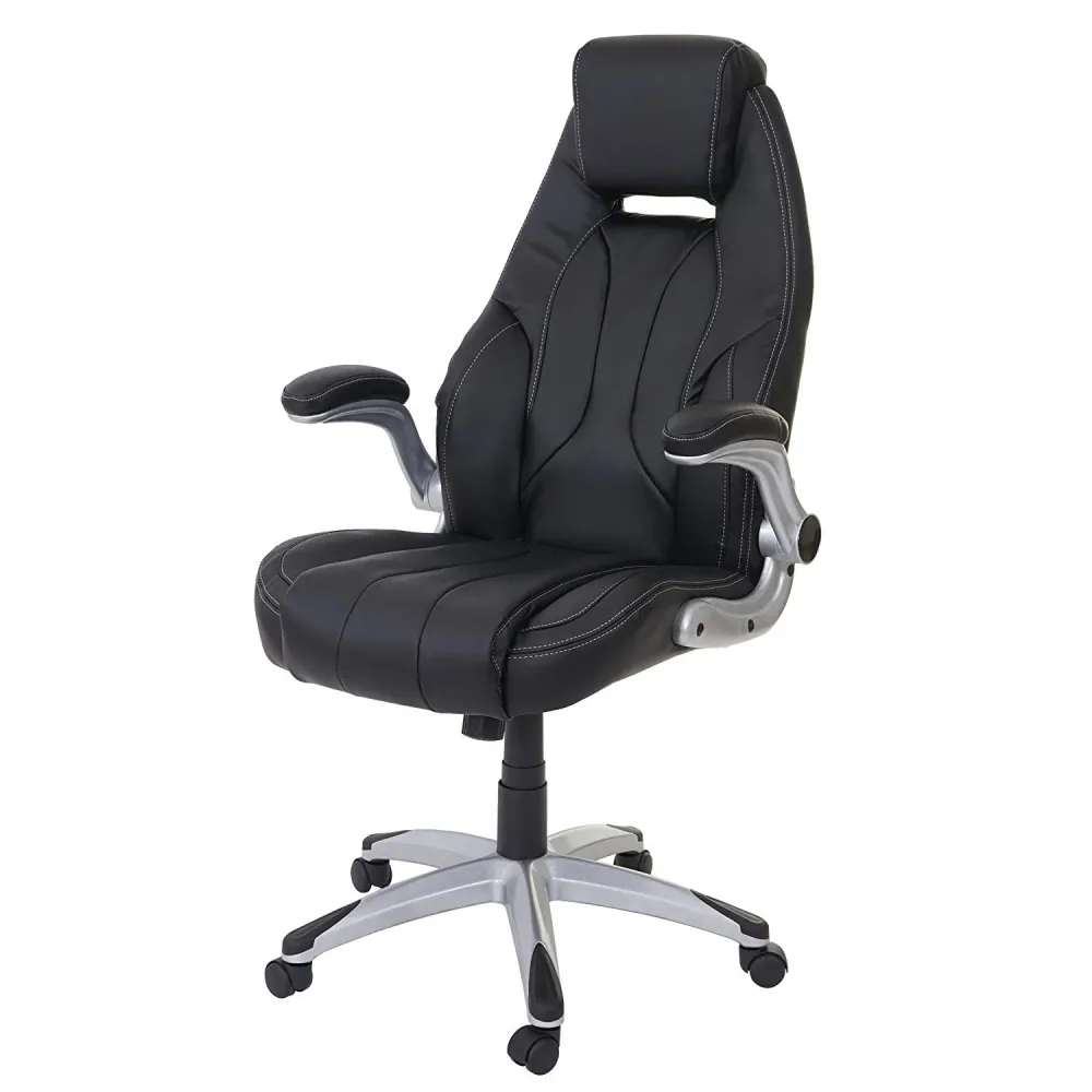Fauteuil de bureau sur roulettes en synthétique noir ergonomique BUR04080 en tissu respirant