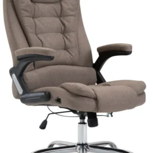Fauteuil de bureau XXL sur roulettes confortablement rembourrés avec accoudoirs en tissu taupe et métal chromé 10_0002668