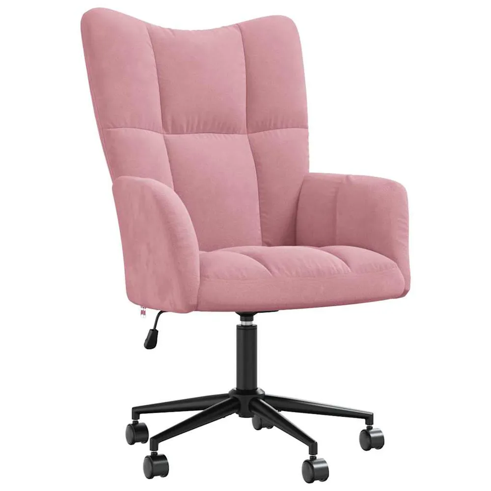 Fauteuil lounge chaise de bureau sur roulettes design récent en velours rose DEC026758