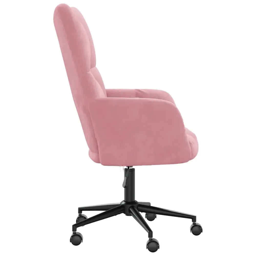 Fauteuil lounge chaise de bureau sur roulettes design récent en velours rose DEC026758