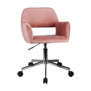 Fauteuil pivotant à roulettes velour AKORD FD22 Rose avec 4 patins en caoutchouc