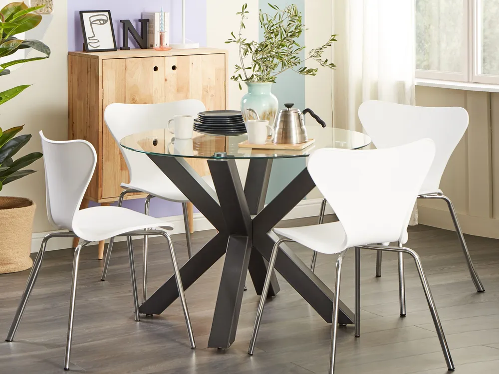 Glass Top Round Dining Table ⌀ 100 cm Noir jais OTIUM