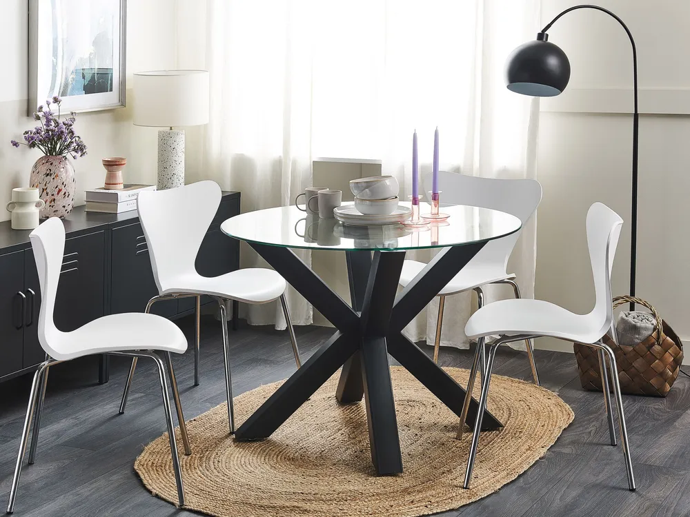 Glass Top Round Dining Table ⌀ 100 cm Noir jais OTIUM