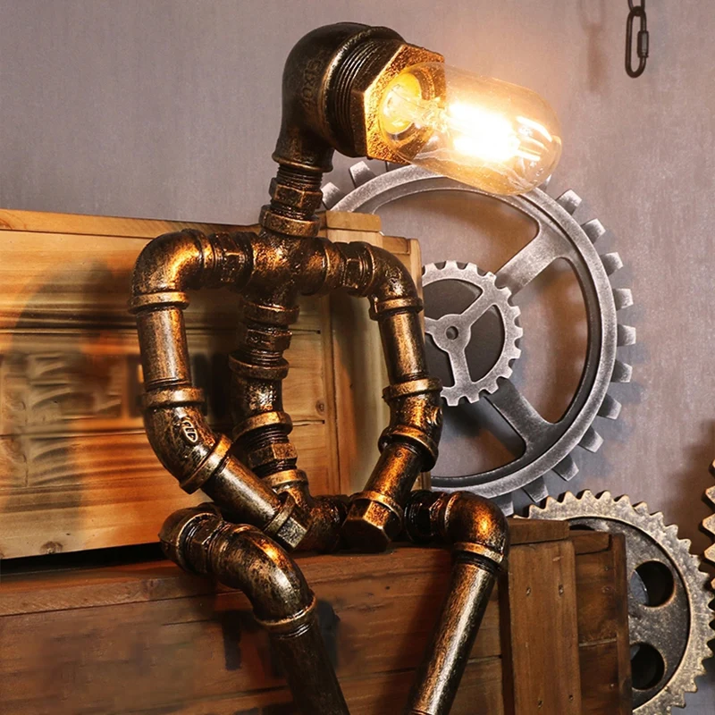 1 Glühbirne Metall Nachttischbeleuchtung Warehouse Messing Roboterförmige Schlafzimmer Nachttischlampe en tissu respirant