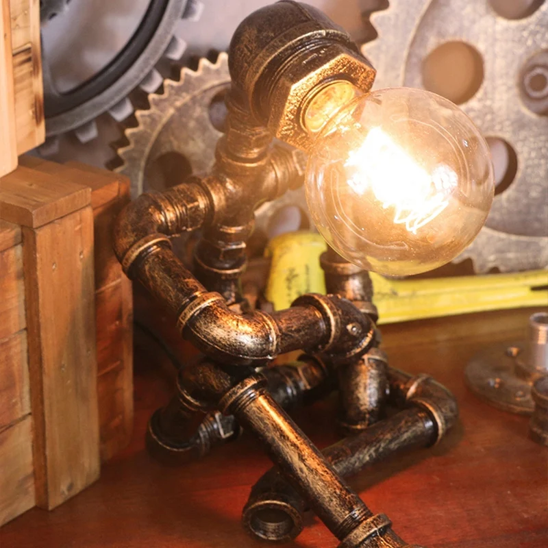 1 Glühbirne Metall Nachttischbeleuchtung Warehouse Messing Roboterförmige Schlafzimmer Nachttischlampe en tissu respirant