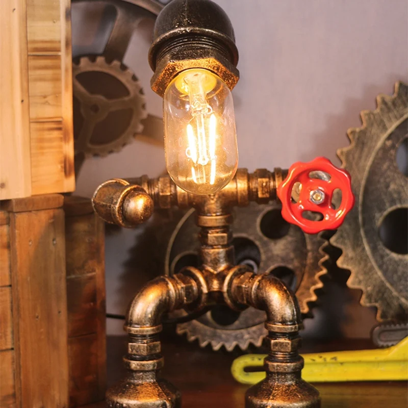 1 Glühbirne Metall Nachttischbeleuchtung Warehouse Messing Roboterförmige Schlafzimmer Nachttischlampe en tissu respirant