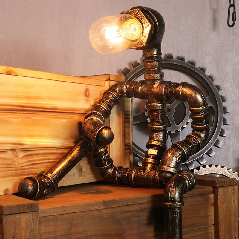 1 Glühbirne Metall Nachttischbeleuchtung Warehouse Messing Roboterförmige Schlafzimmer Nachttischlampe en tissu respirant