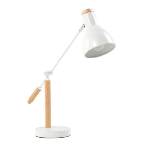 Lampe de bureau blanc en bois et en métal PECKOS avec 4 patins en caoutchouc