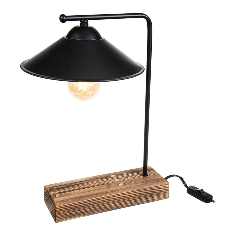 Lampe de bureau en bois métal ABS 38 cm E27 noir / bois 03_0007365 pour une organisation optimale