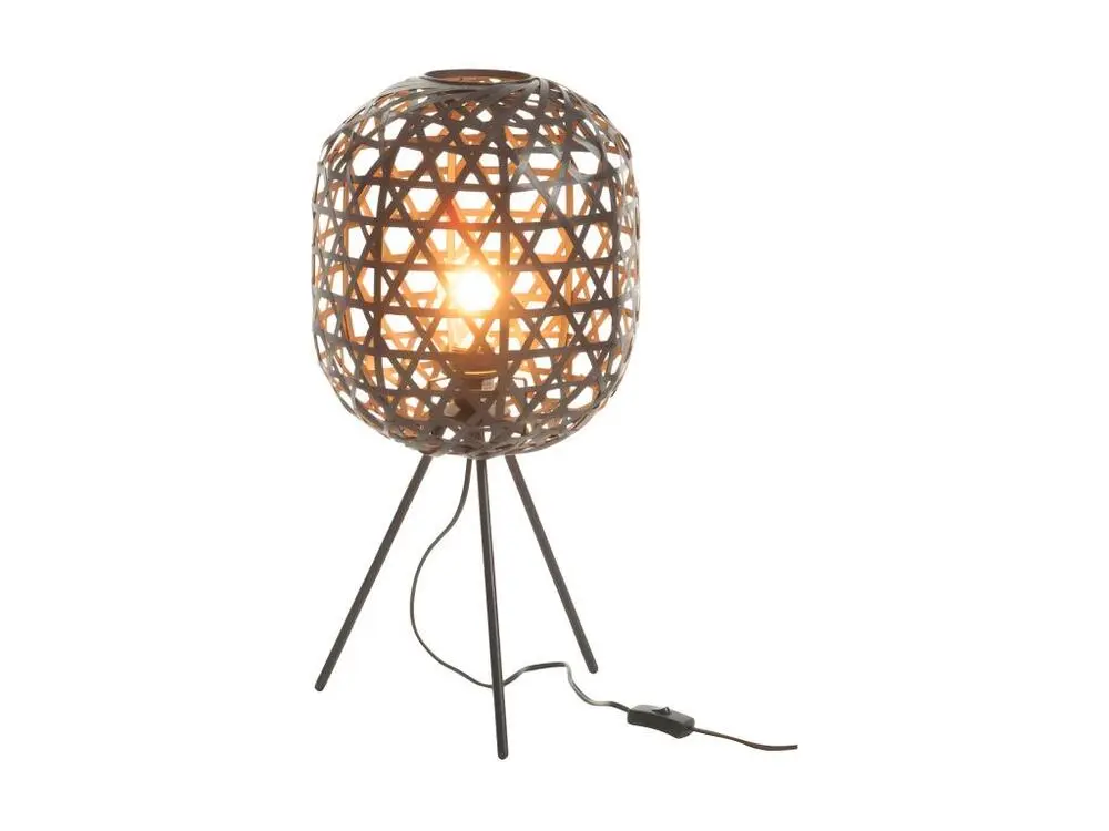 Lampe De Bureau Trepied Rond Bambou/Metal Noir - L 29 x l 29 x H 59,5 cm (Lot de 4)