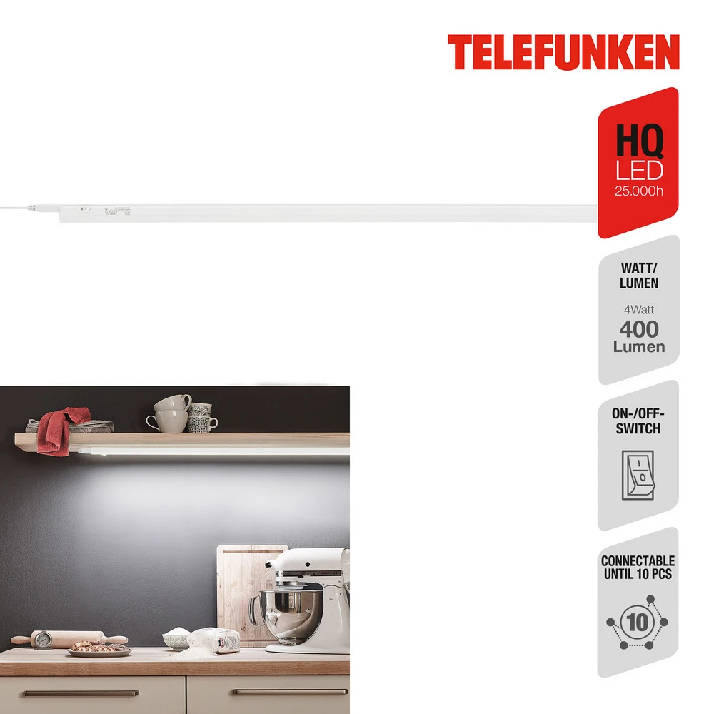 Lampe sous meuble LED Hephaistos, blanc, longueur 87 cm - Conforme aux Normes de Sécurité