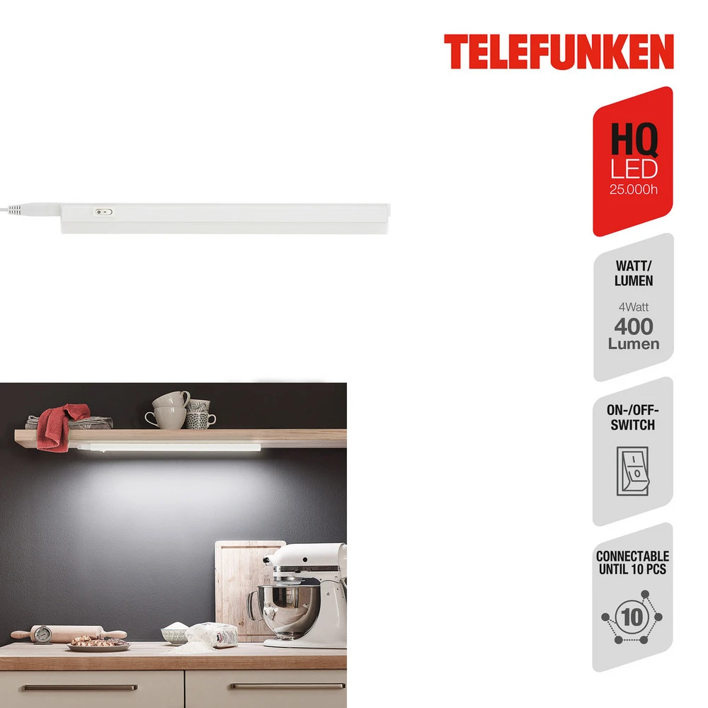 Lampe sous meuble LED Hephaistos, blanc, longueur 31 cm | Facile à installer |