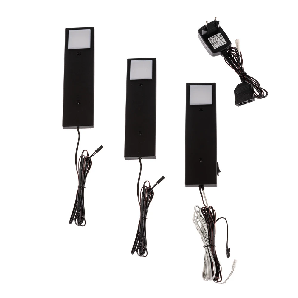 Lindby Amaryll lampe sous meuble LED, set de 3, noir en tissu respirant