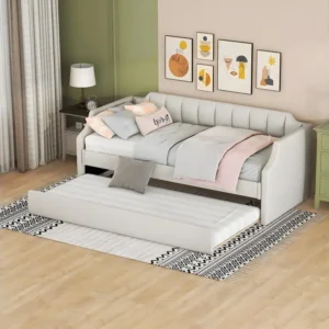 Lit adulte 90 x 200/190 cm - avec lit à roulettes Crème - Sweiko compatible avec la plupart des bureaux