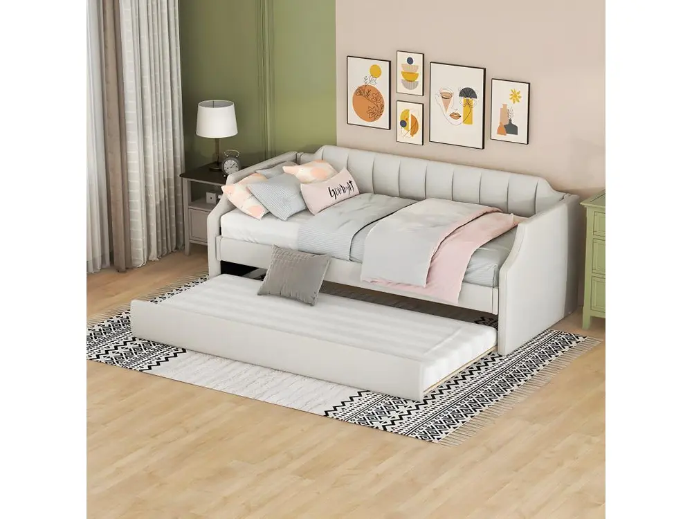 Lit adulte 90 x 200/190 cm - avec lit à roulettes Crème - Sweiko compatible avec la plupart des bureaux