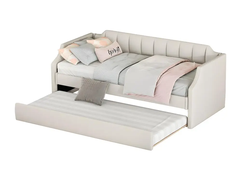 Lit adulte 90 x 200/190 cm - avec lit à roulettes Crème - Sweiko compatible avec la plupart des bureaux