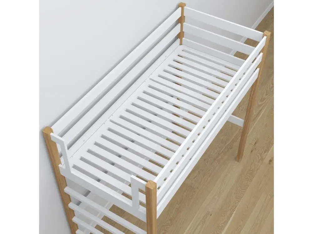 Lit mezzanine en bois - avec bureau N01 Blanc / Chêne Naturel 100x190 pour une organisation optimale