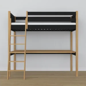 Lit mezzanine en bois - avec bureau N04 Noir / Chêne Naturel 90x190 (Lot de 4)
