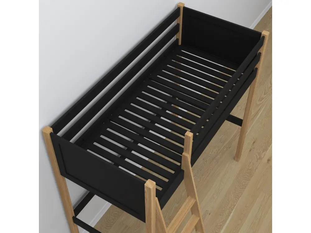 Lit mezzanine en bois - avec bureau N04 Noir / Chêne Naturel 90x190 (Lot de 4)