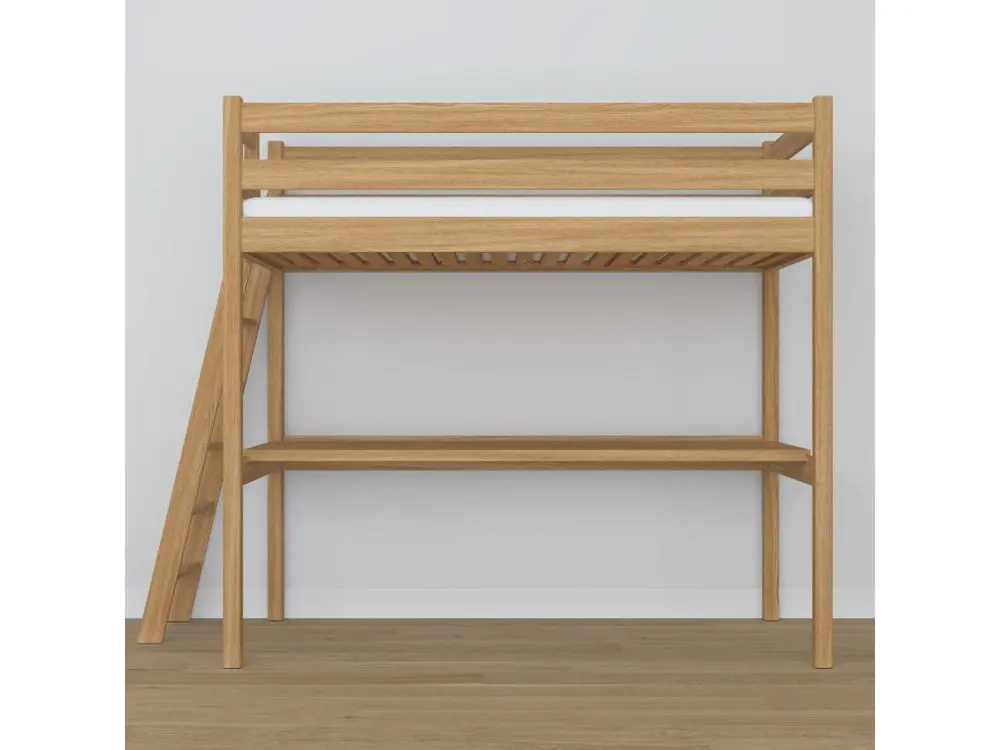 Lit mezzanine en chêne - avec bureau N02 Chêne Naturel 80x200 pour une organisation optimale