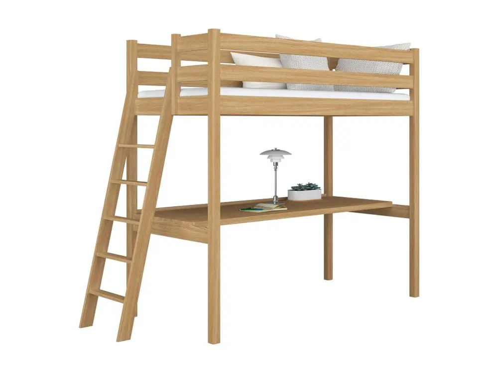 Lit mezzanine en chêne - avec bureau N02 Chêne Naturel 80x200 pour une organisation optimale