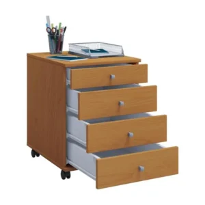 Lona Commode de bureau sur roulettes avec 4 tiroirs, imitation hêtre. - Conforme aux Normes de Sécurité