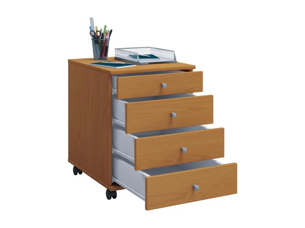 Lona Commode de bureau sur roulettes avec 4 tiroirs, imitation hêtre. - Conforme aux Normes de Sécurité