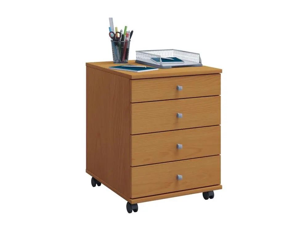 Lona Commode de bureau sur roulettes avec 4 tiroirs, imitation hêtre. - Conforme aux Normes de Sécurité