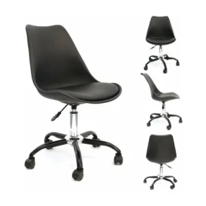 Lot de 2 Chaises à Roulettes "Kiruna" 92cm Noir avec 4 patins en caoutchouc