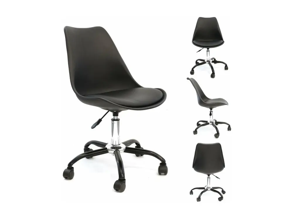 Lot de 2 Chaises à Roulettes "Kiruna" 92cm Noir avec 4 patins en caoutchouc