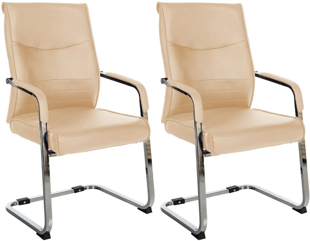 Lot de 2 fauteuils de bureau chaises visiteur sans roulettes piétement luge en métal chromé et assise en VINYLE kaki 10_00...