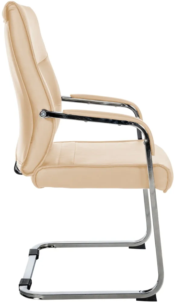 Lot de 2 fauteuils de bureau chaises visiteur sans roulettes piétement luge en métal chromé et assise en VINYLE kaki 10_00...
