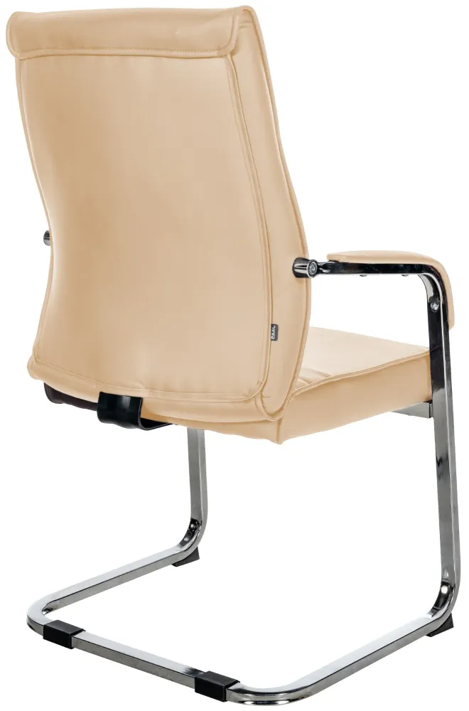 Lot de 2 fauteuils de bureau chaises visiteur sans roulettes piétement luge en métal chromé et assise en VINYLE kaki 10_00...