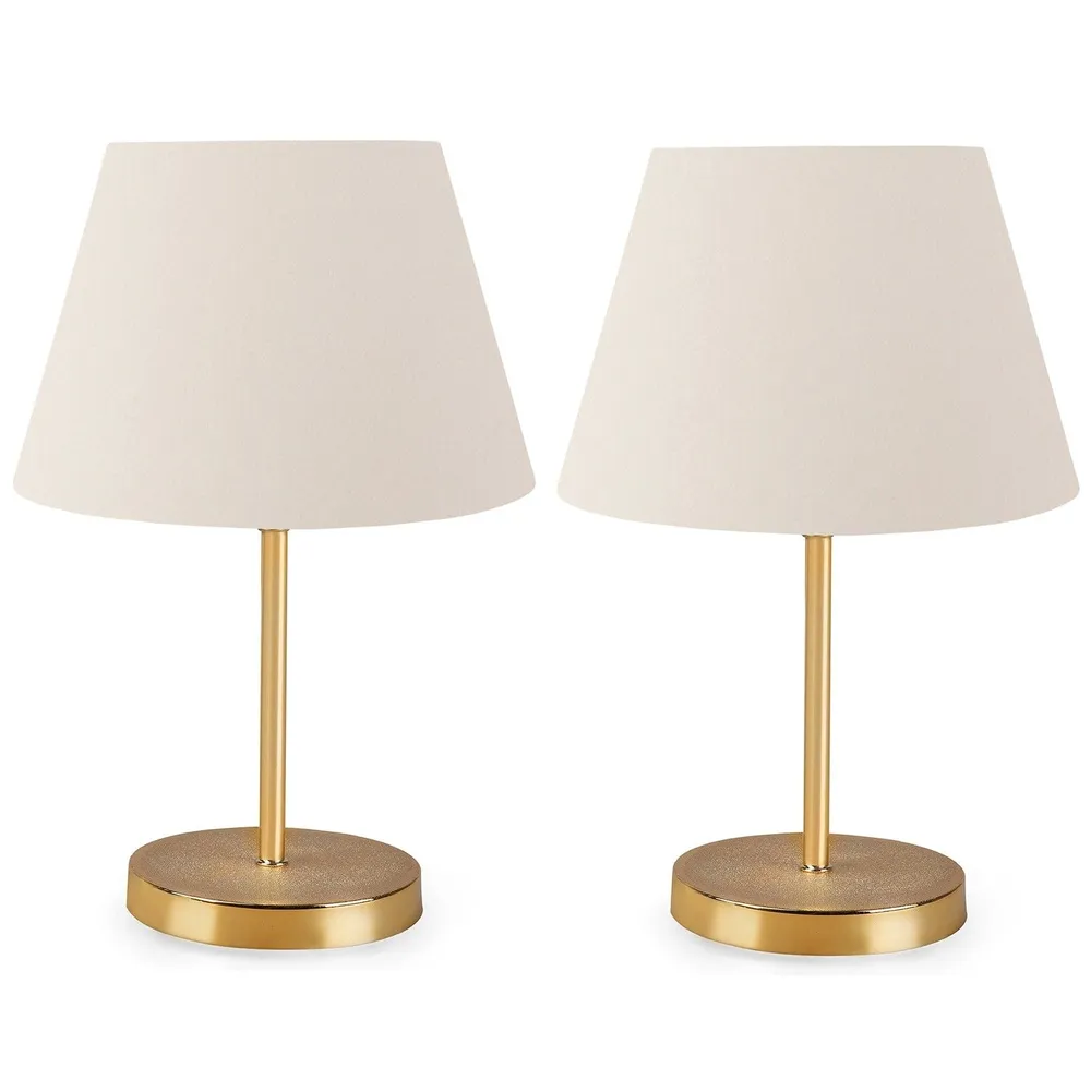 Lot de 2 lampes de table Accensa H37cm Tissu Écru et Métal Or (Lot de 4)