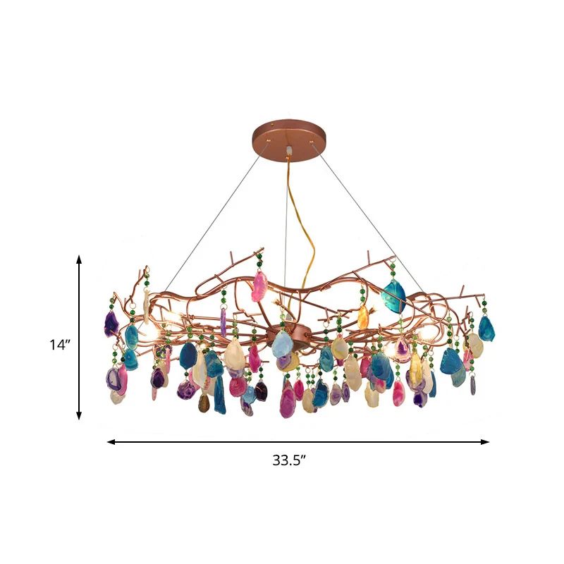 Lustre circulaire en or Rose de 25.5 "/33.5" de grand, éclairage Art déco en Agate, luminaire suspendu multi-lumières