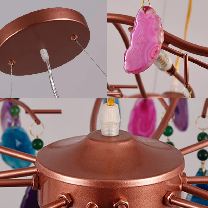 Lustre circulaire en or Rose de 25.5 "/33.5" de grand, éclairage Art déco en Agate, luminaire suspendu multi-lumières