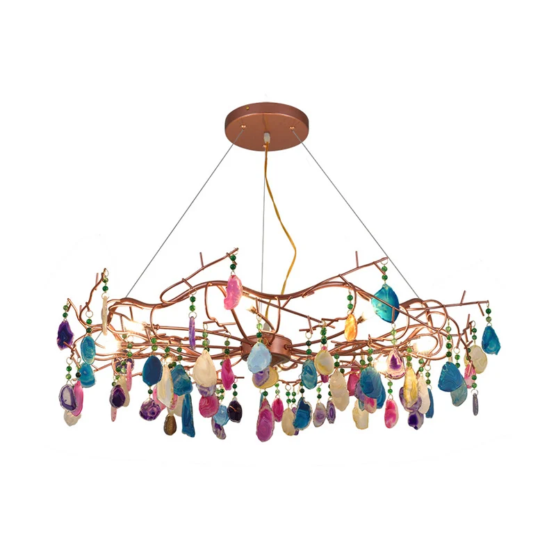 Lustre circulaire en or Rose de 25.5 "/33.5" de grand, éclairage Art déco en Agate, luminaire suspendu multi-lumières