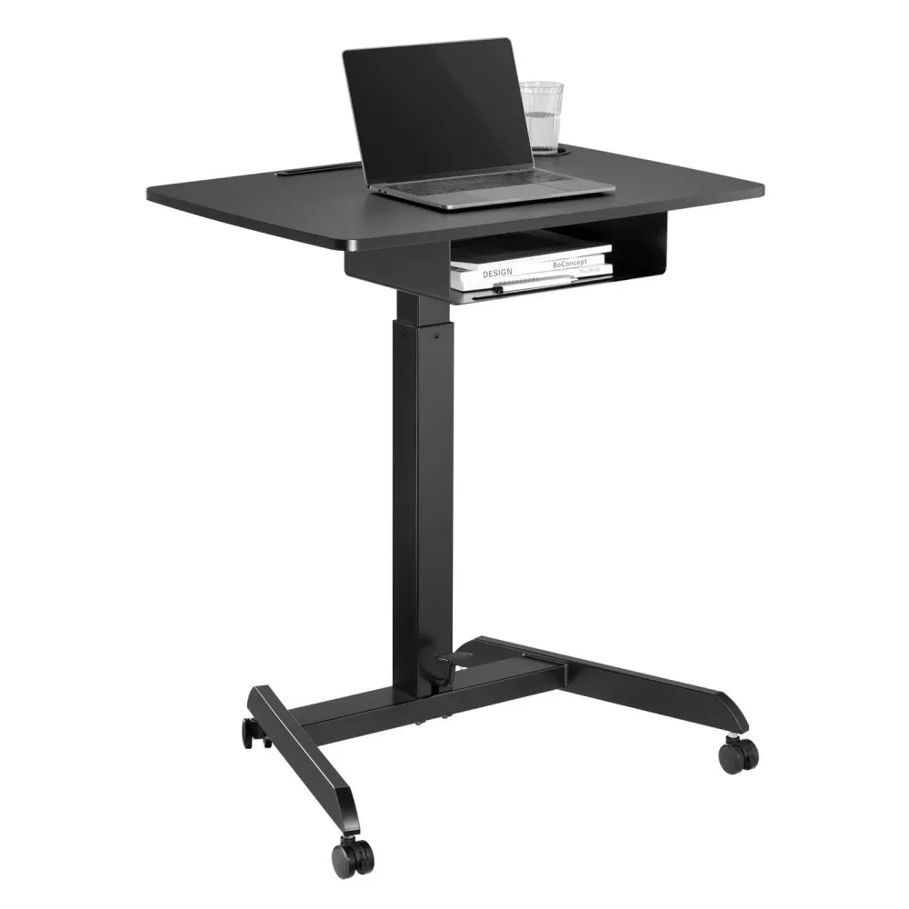 Maclean MC-903B Bureau d'ordinateur à emporter réglable en hauteur avec roulettes et un tiroir Bureau assis-debout réglabl...
