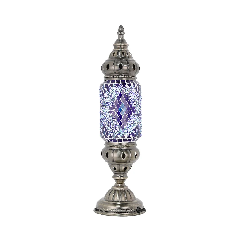 Mediterranes röhrenförmiges Nachtlicht, 1 Glühbirne, Mosaik-Glas-Tischbeleuchtung Nickel für Schlafzimmer avec 4 patins en...