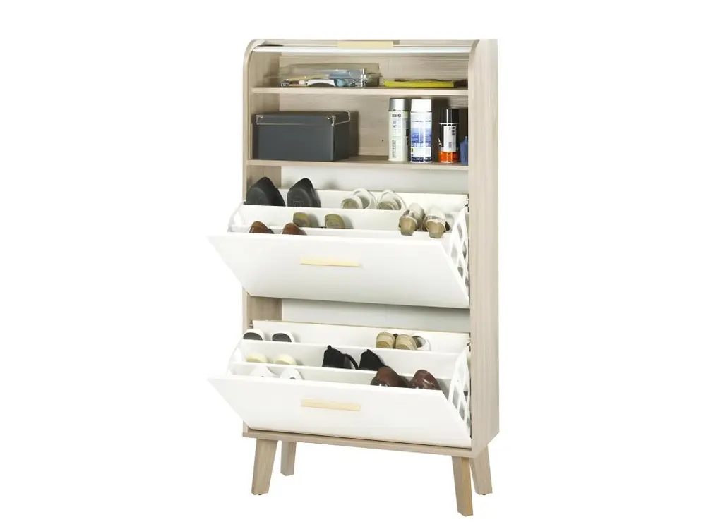 Meuble à Chaussures Chêne Abattants Blancs - Coloris Rideau: Rideau Blanc avec revêtement anti-rayures