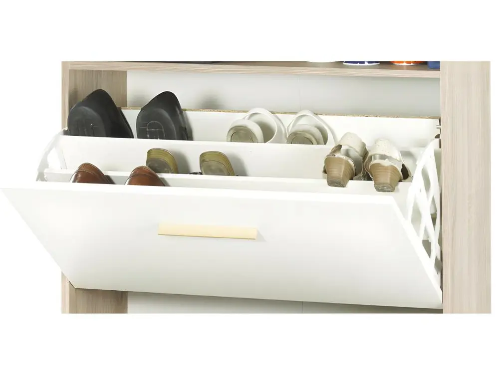 Meuble à Chaussures Chêne Abattants Blancs - Coloris Rideau: Rideau Blanc avec revêtement anti-rayures