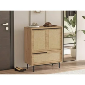 Meuble à chaussures Evelis L75xH90cm Bois et Rotin évident